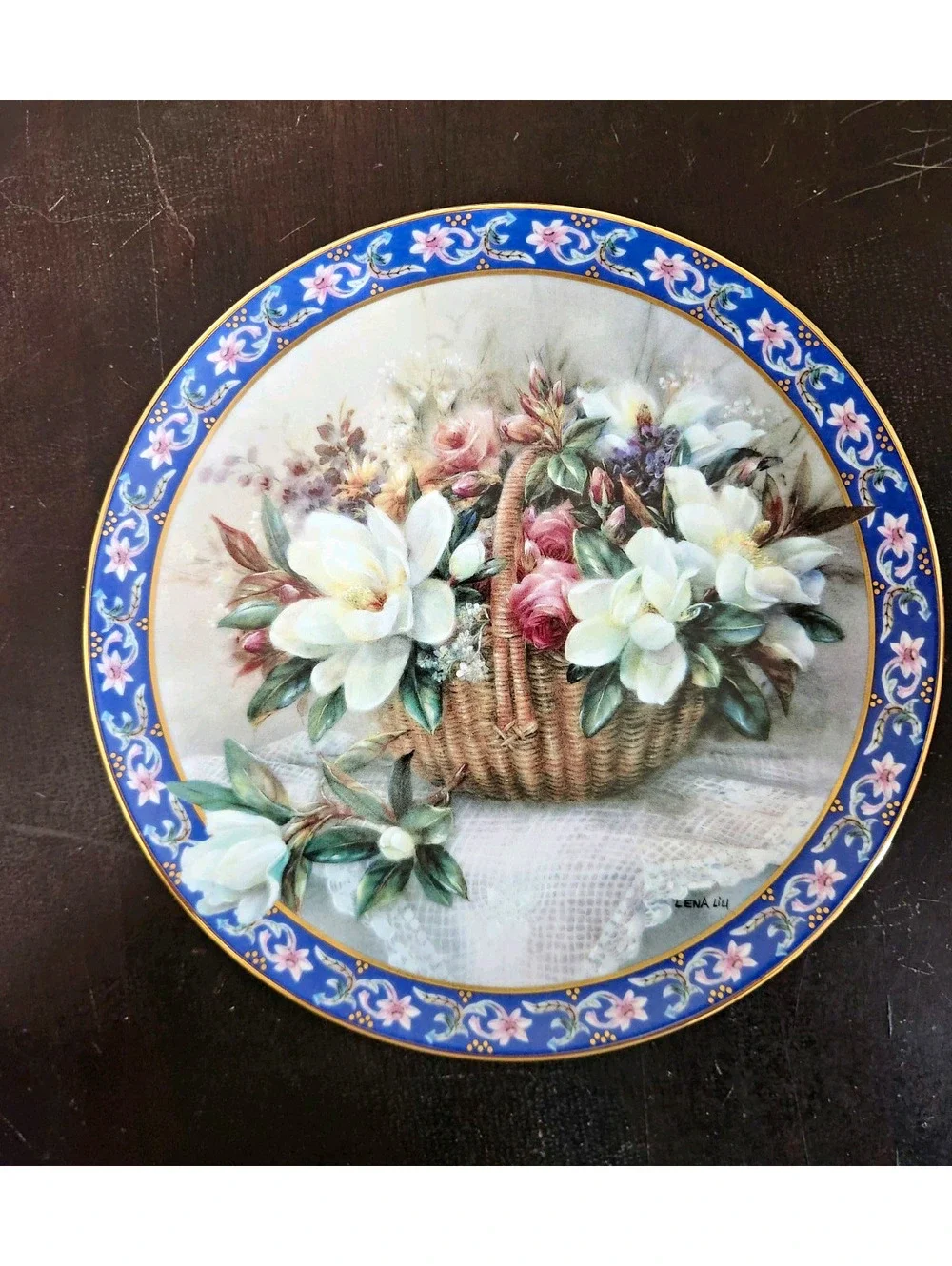 W.S. George Lena Liu Basket Bouquets Magnolias Limited Edition Porcelain Plate